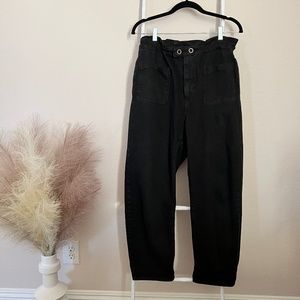 Zara Paperbag Waist Black Jeans Size 10